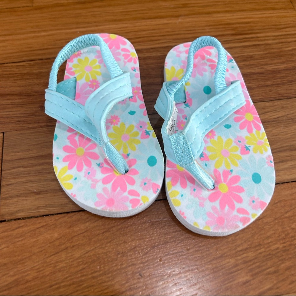 Carter's Floral Kids Flip Flops - Light Blue and Pink- BRAND NEW NEVER WORN!
